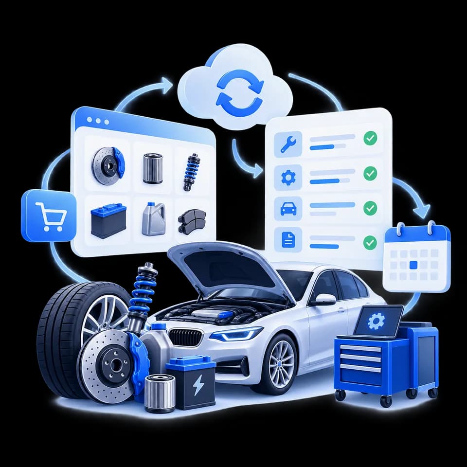 Iliustracija: automobilis, atsarginės dalys, dalių katalogas ir užsakymų sąrašas